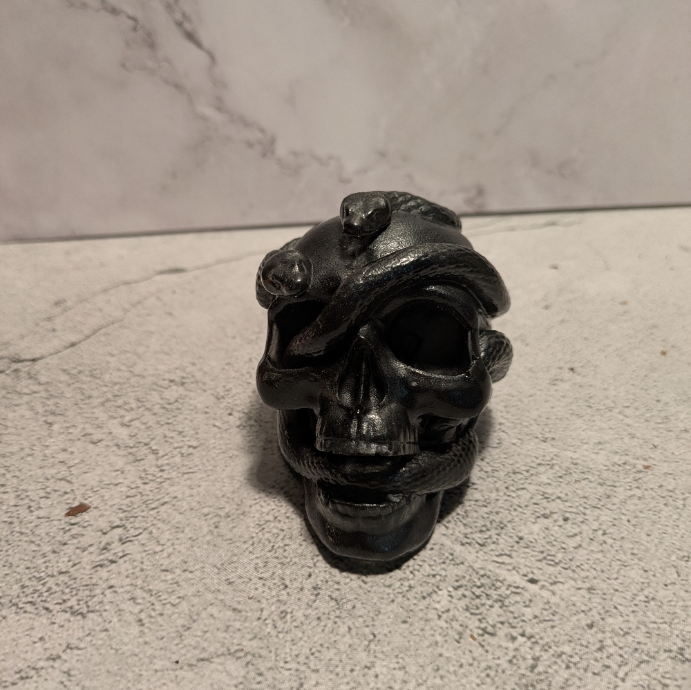 Black Handmade Serpent Skull Resin Figurine